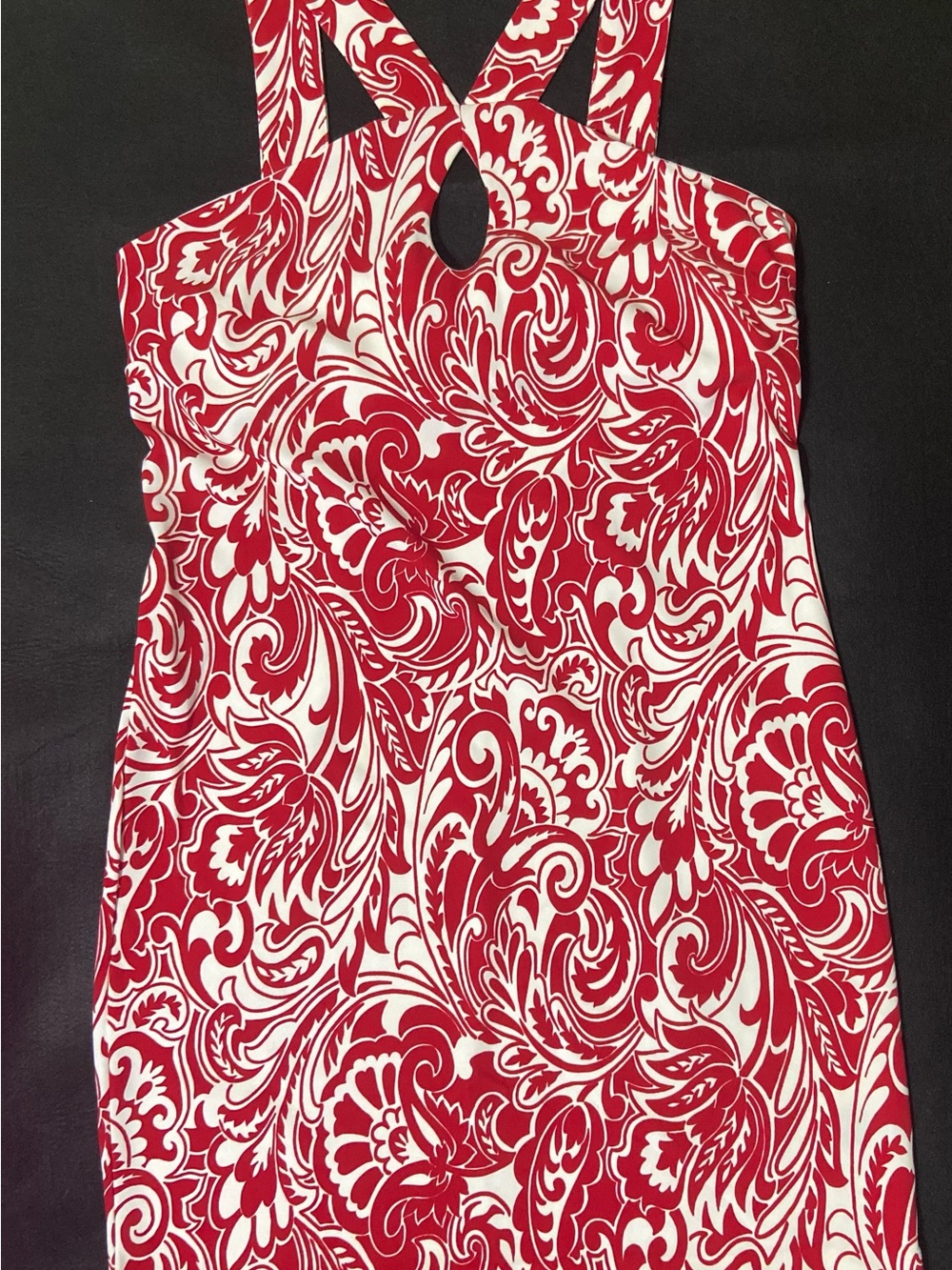 Boston Proper Red and White Halter Dress with Keyhole